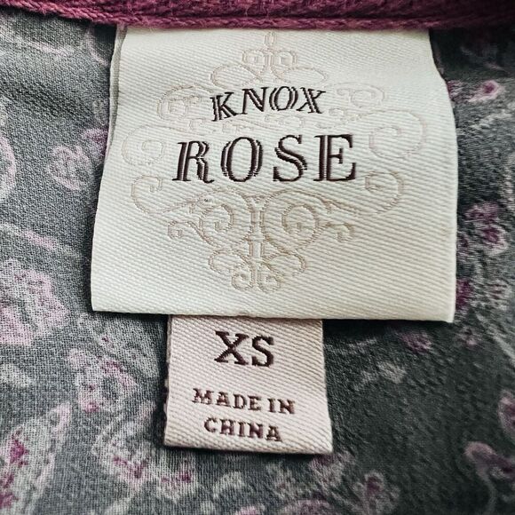 Knox Rose Gray & Red Billowy Chiffon Boho Blouse w/ Velvety Trim XS Cottagecore - Picture 7 of 8